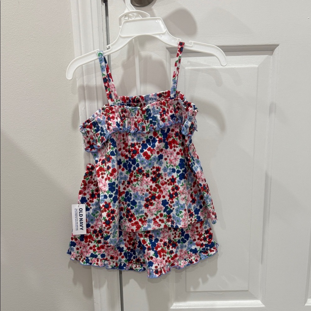 Old Navy Kids Floral Set Shorts and Camisole - Red, Blue, White